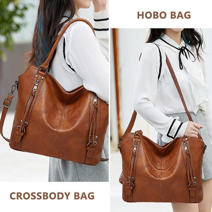 Huggi Faux Leather Hand Bag For Women | Shoulder Bags For Women With Strap And Zipper | Ladies Purse For Birthday, Anniversary, Thanks Giving | Purse And Handbag Combo (Brown)
