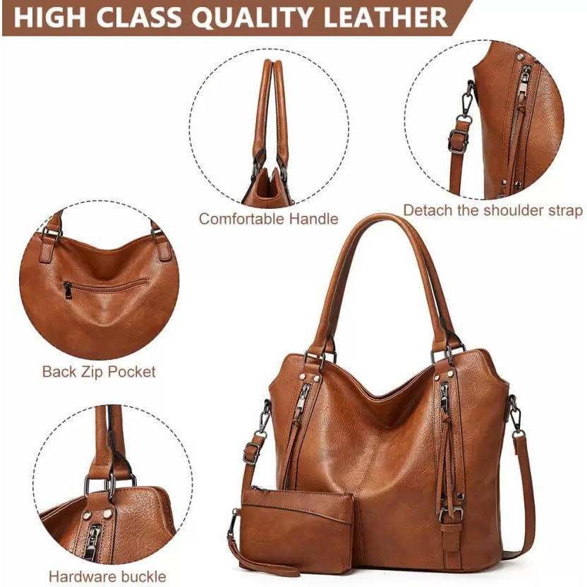 Huggi Faux Leather Hand Bag For Women | Shoulder Bags For Women With Strap And Zipper | Ladies Purse For Birthday, Anniversary, Thanks Giving | Purse And Handbag Combo (Brown)
