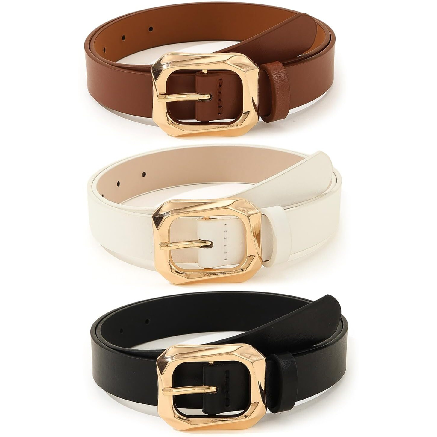 Shining Diva Fashion Leather Belts For Women And Girls 3 Pcs Combo Stylish Waist Belt For Dresses Jeans (16068Lb), Multicolour