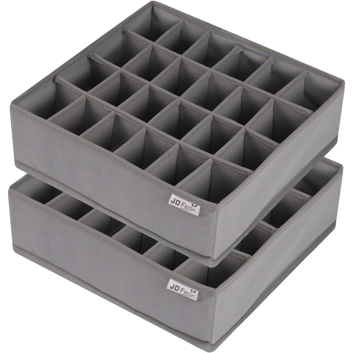 Jd Fresh Fabric 24 Compartment Wardrobe Organizer/Closet Storage Box For Underwear/Socks/Ties/Scarves/Bras/Lingerie/Almirah Compartment Storage Solution Foldable Drawer Organizers (Pack Of 2, Grey)