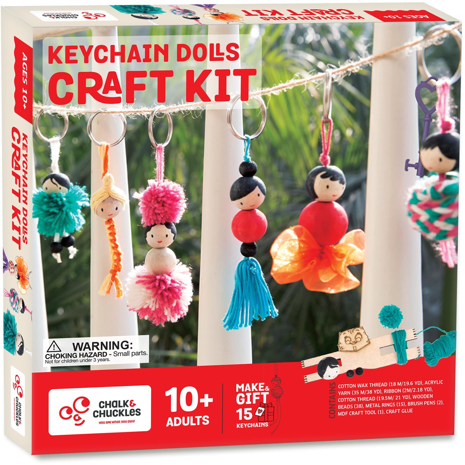 Chalk And Chuckles Keychain Dolls - Art And Craft Kit For Girls 9-12, Make 15 Keychains, Diy Creative Toys For Kids, Gift For Girls Age 8+ Year Old And Up,Multi Color