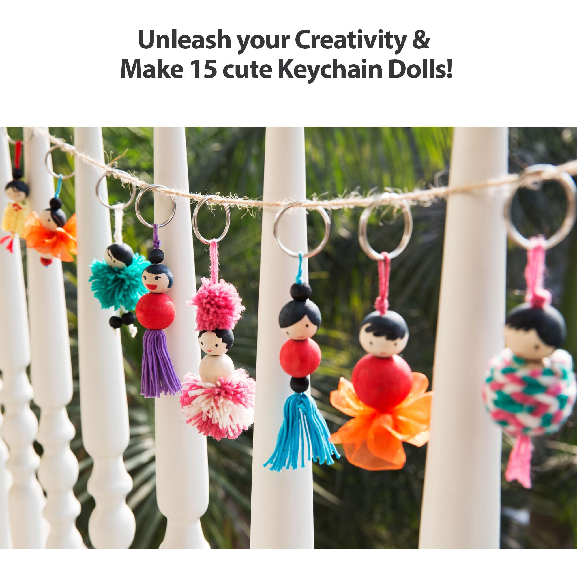 Chalk And Chuckles Keychain Dolls - Art And Craft Kit For Girls 9-12, Make 15 Keychains, Diy Creative Toys For Kids, Gift For Girls Age 8+ Year Old And Up,Multi Color