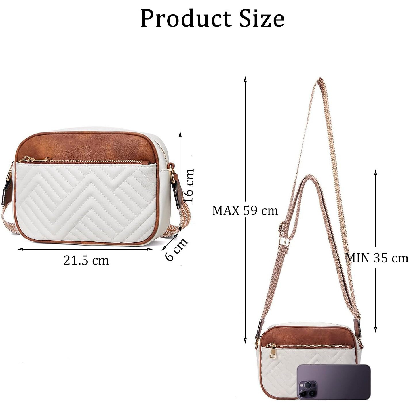 Inovera (Label) Faux Leather Sling Bag For Women - Girls Travel Crossbody Bags With Adjustable Strap - Ladies Shoulder Purse Stylish Handbag (White And Brown)