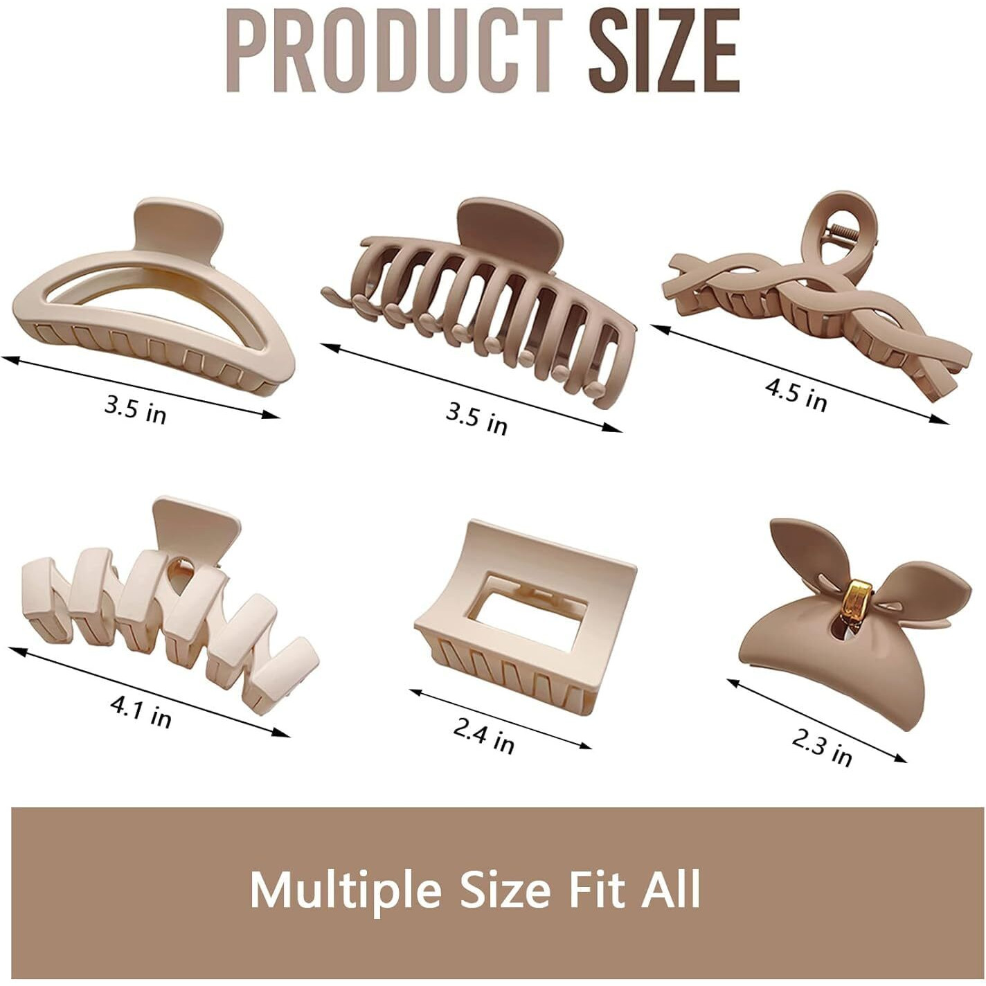 Bakefy-6 Pcs Big Hair Claw Clip,Small Medium Large For Women Thin Thick Long Hair Curls,Girl Matte Butterfly Banana Clips,Strong Clamp,Milk Coffee Color Hair Accessories 6 Pattern Claw