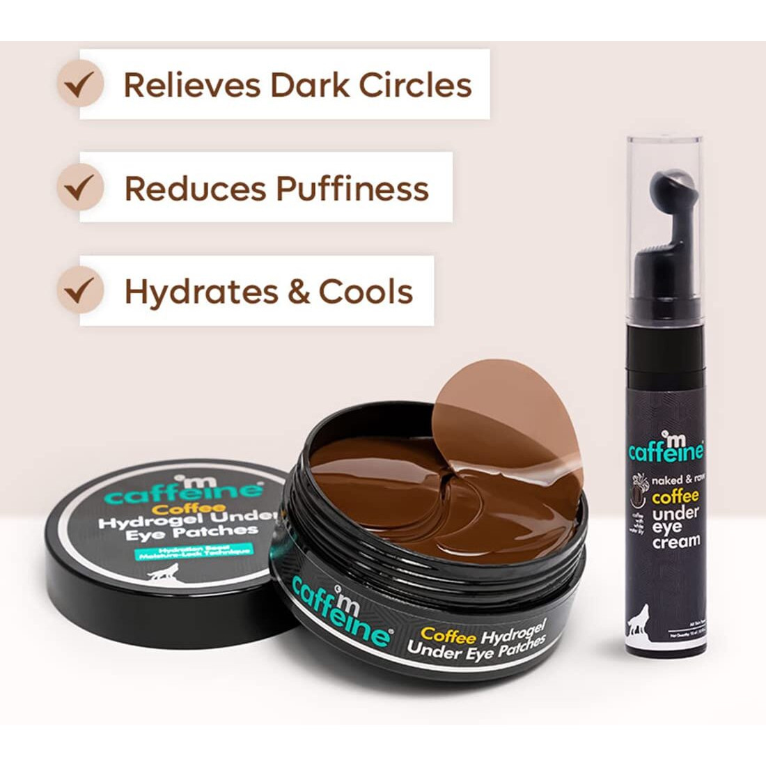 Mcaffeine Dark Circle Reduction Combo With Coffee Under Eye Cream & Hydrogel Under Eye Patches Women And Men|Mcaffeine Products|Reduces Puffiness, Fine Lines, Wrinkles & Hydrates|For All Skin Types