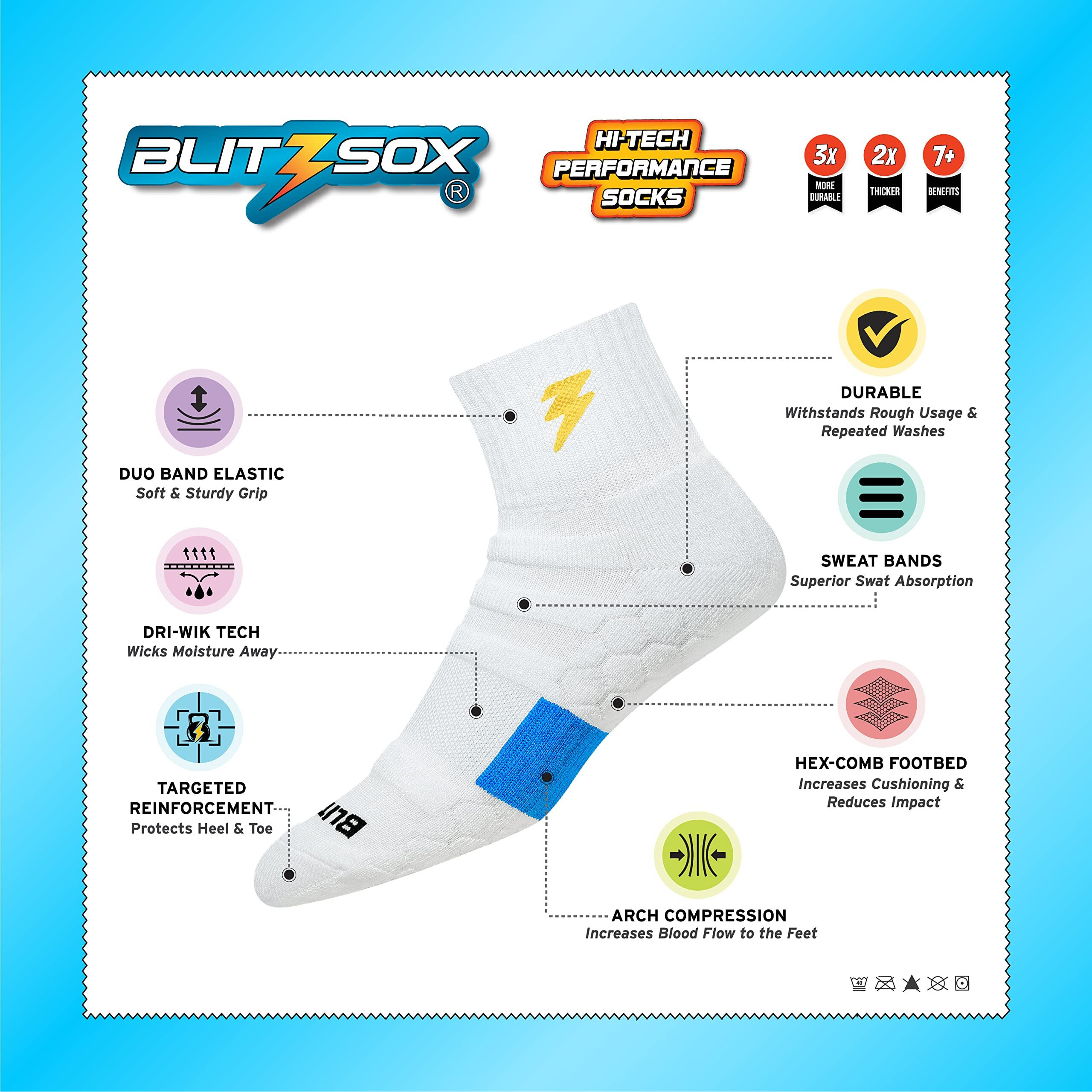 Blitzsox Hi-Tech Performance Sports Socks For Men (Badminton, Running, Gym & Indoor Training), Pack Of 3 (Size Uk 7-11, Multi-Coloured, Ankle Length, Cotton Blend)