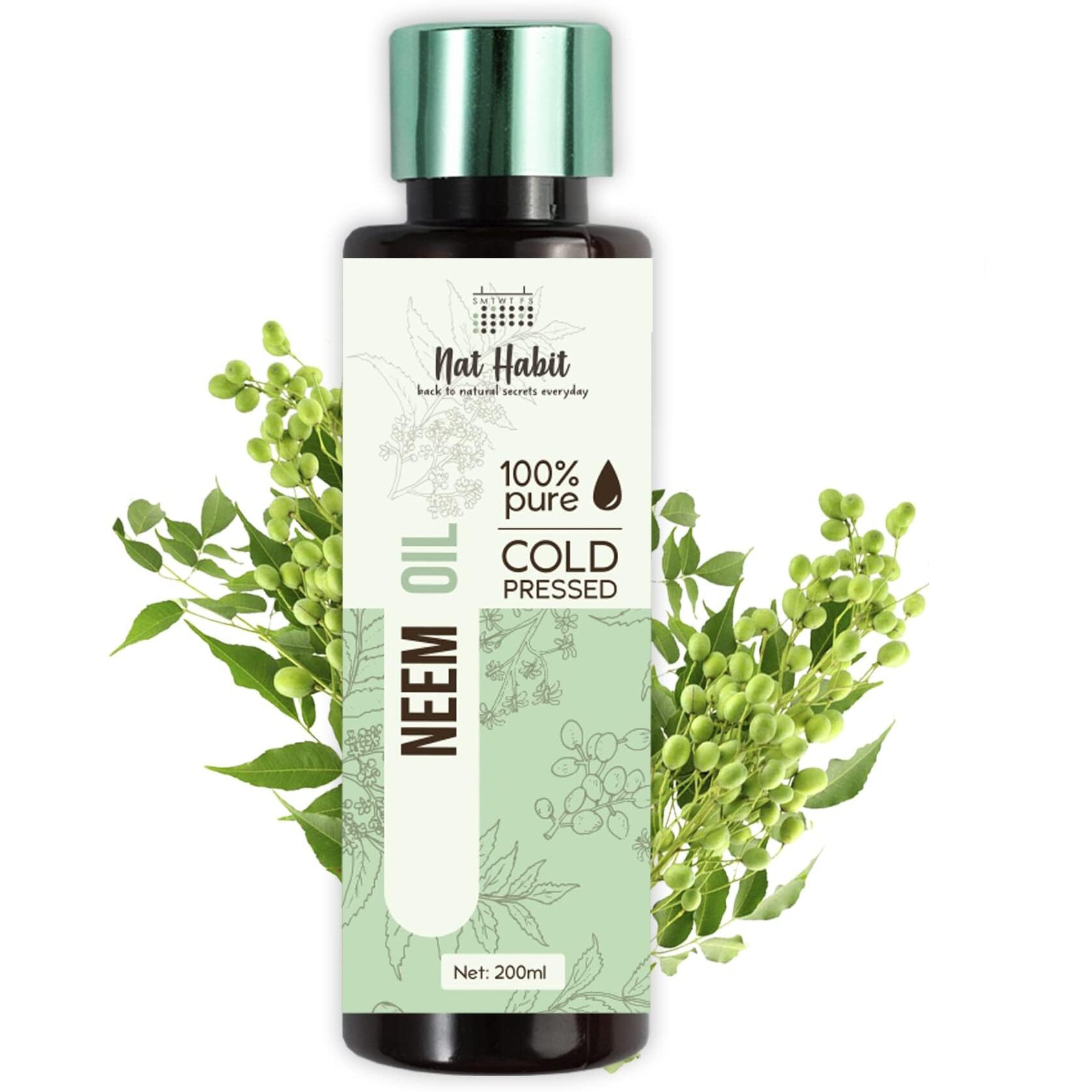 Nat Habit Cold Pressed 100% Pure Neem Oil For Skin & Hair | Fresh From Our Ayurvedic Kitchen, Zero Preservatives | Body Massage Oil, Hair Oil - (200 Ml)