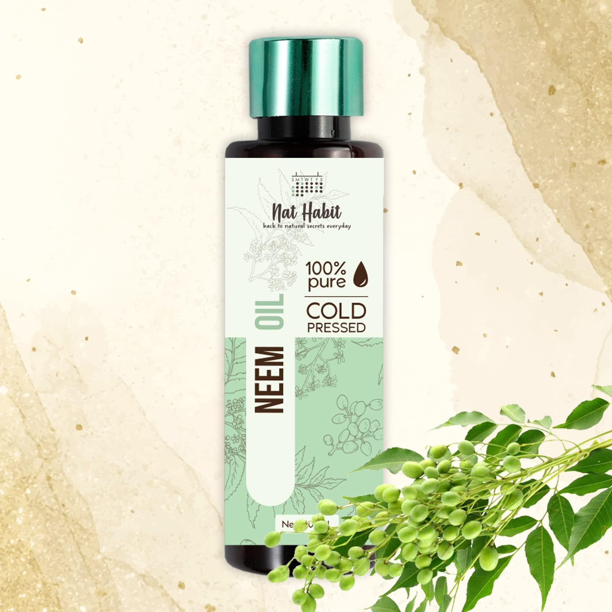 Nat Habit Cold Pressed 100% Pure Neem Oil For Skin & Hair | Fresh From Our Ayurvedic Kitchen, Zero Preservatives | Body Massage Oil, Hair Oil - (200 Ml)