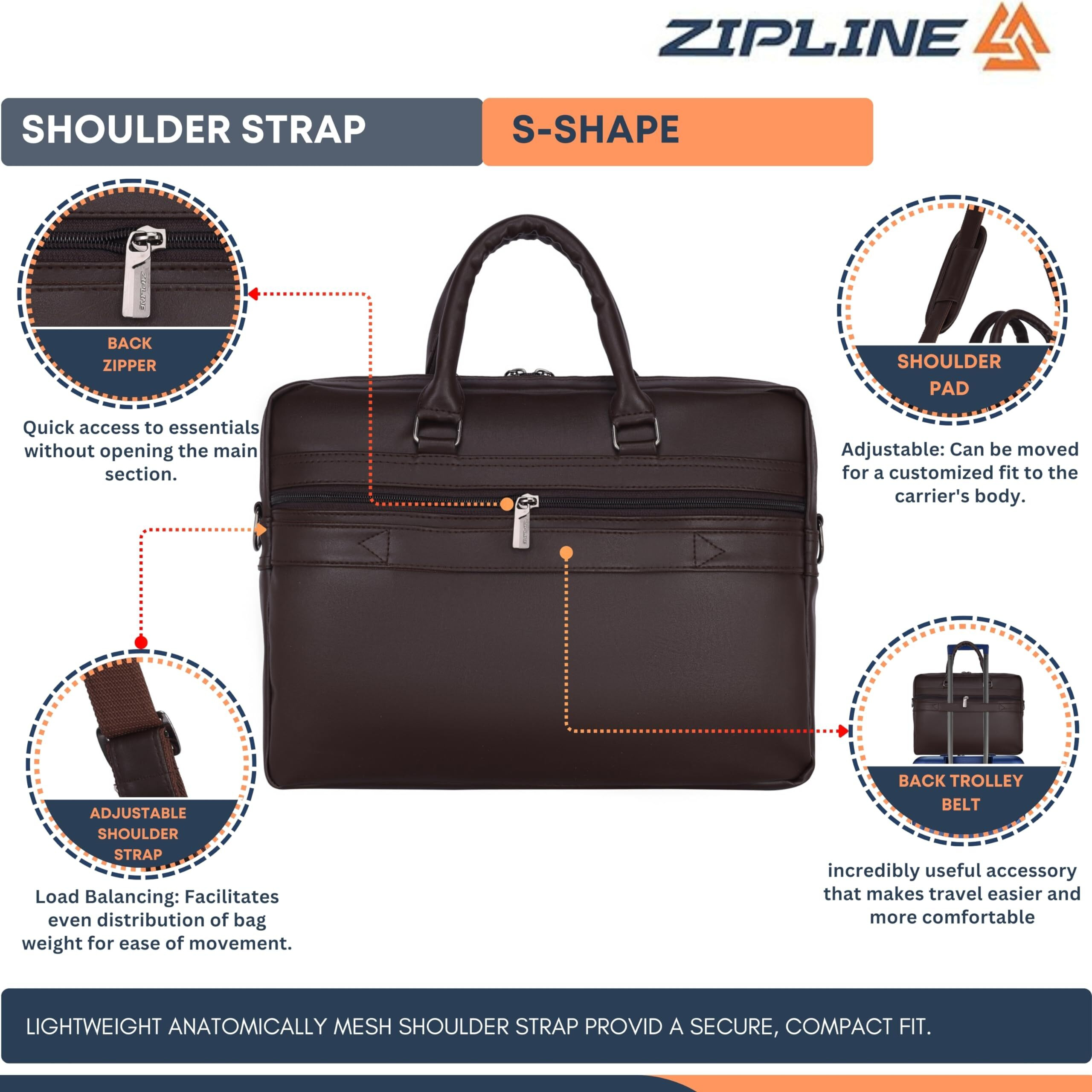 Zipline Office Faux Leather Laptop Bag For Men - Fits 14/15/15.6 Inch Tablet/Laptop Office Bags For Mens (1-Brown Bag)