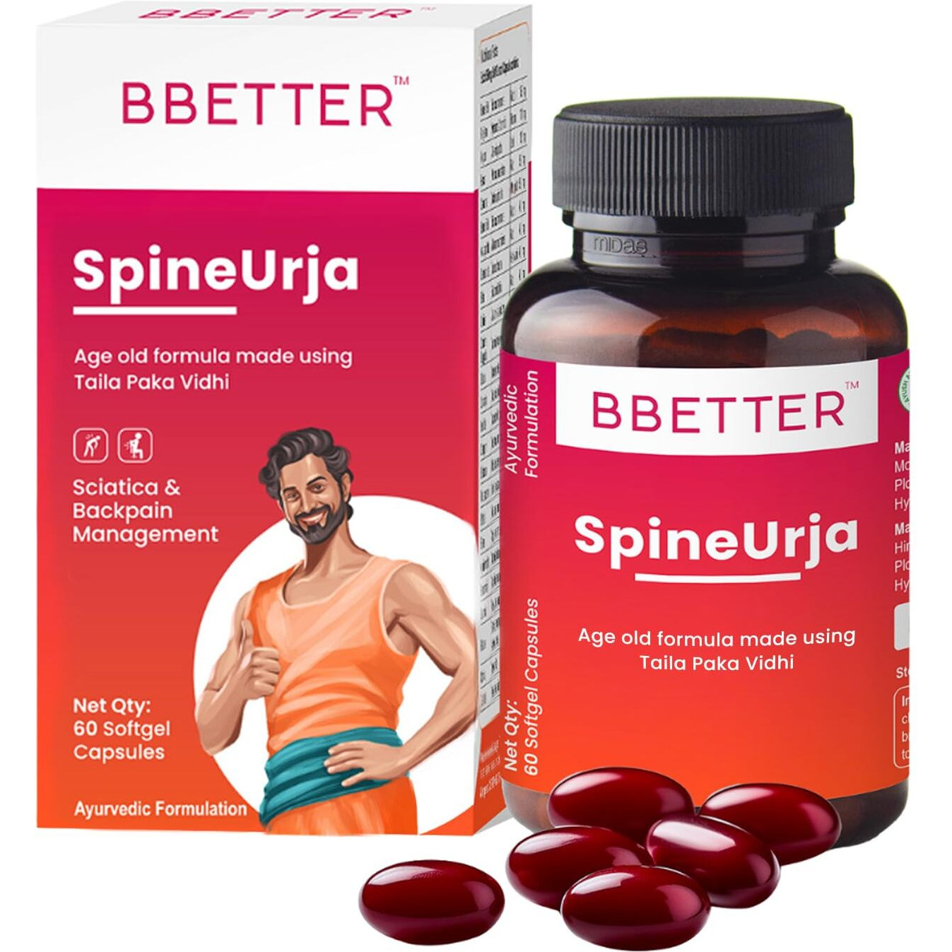 Bbetter Spineurja -Lab Tested Ayurvedic Medicine For Lower Back Pain Relief & Sciatica Relief | Made By Taila Paka Vidhi Method | 60 Softgels
