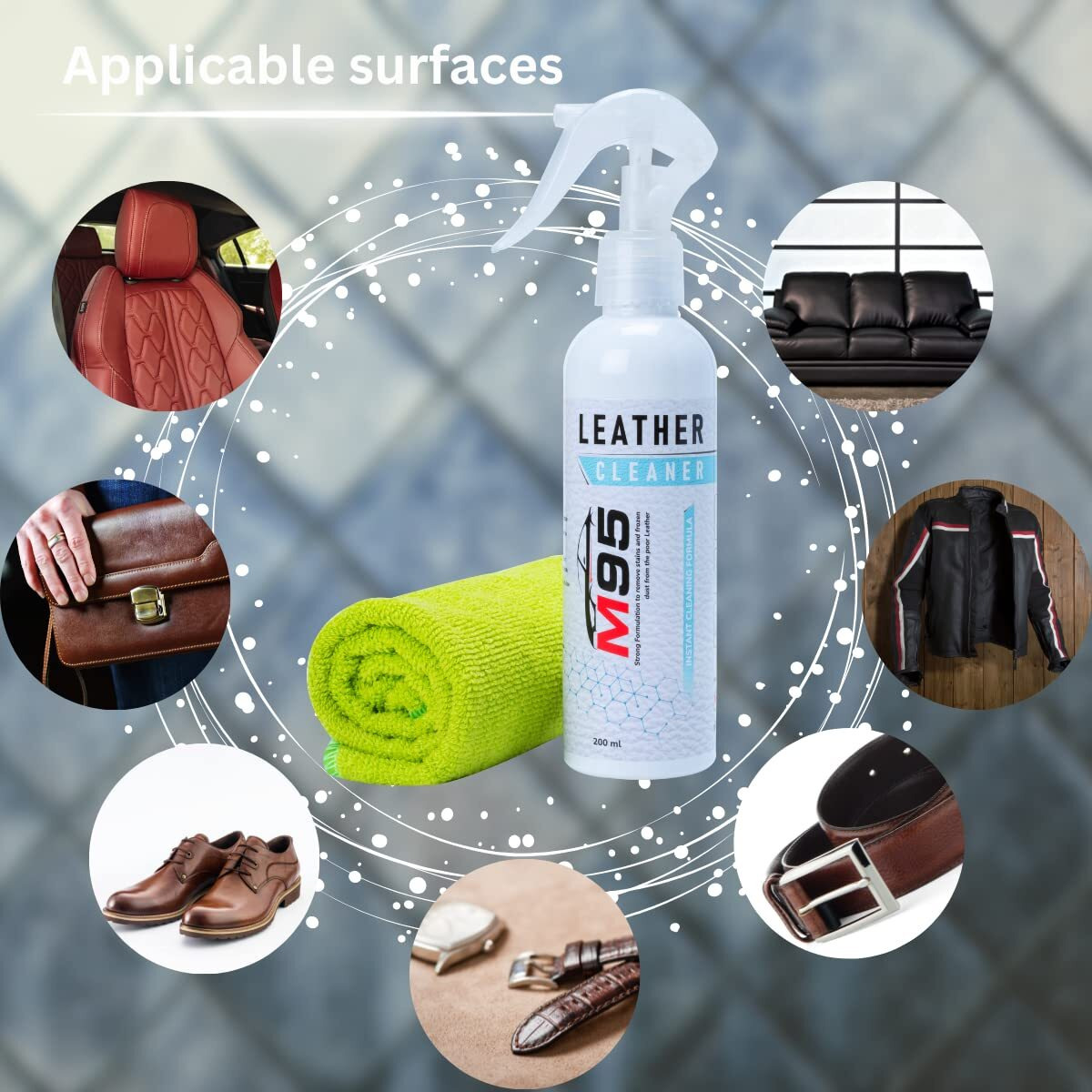 M95 Leather Cleaner For Sofa, Car Seats, Jacket, Bags, Wallet, Belt & Shoes Leather Cleaner (200Ml)