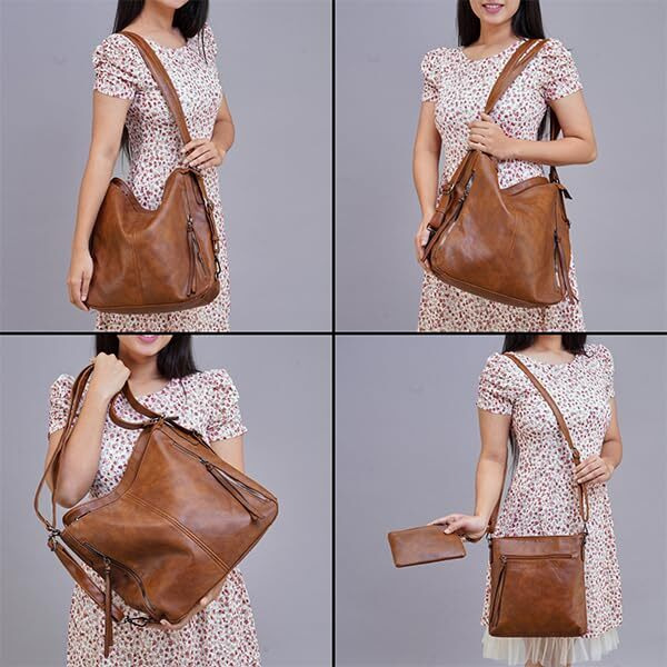 Shopo Handbags For Women Combo | Soft Pu Leather | Attractive Hobo Bags Purse | Shoulder Bags For Women With Long Strap And Wallet (3 In 1), Brown