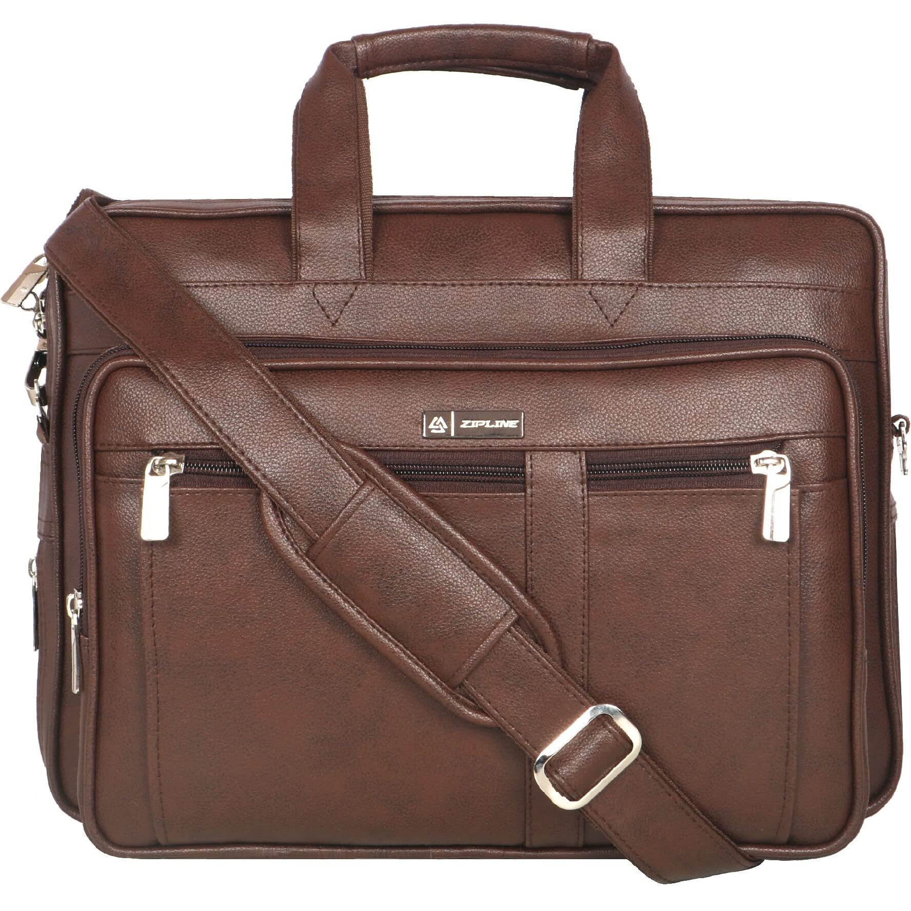 Zipline Office Synthetic Leather Laptop Bag For Men Women, 15.6" Compatible Laptop Messenger Bags For Men & Women (1-Brown Bag)
