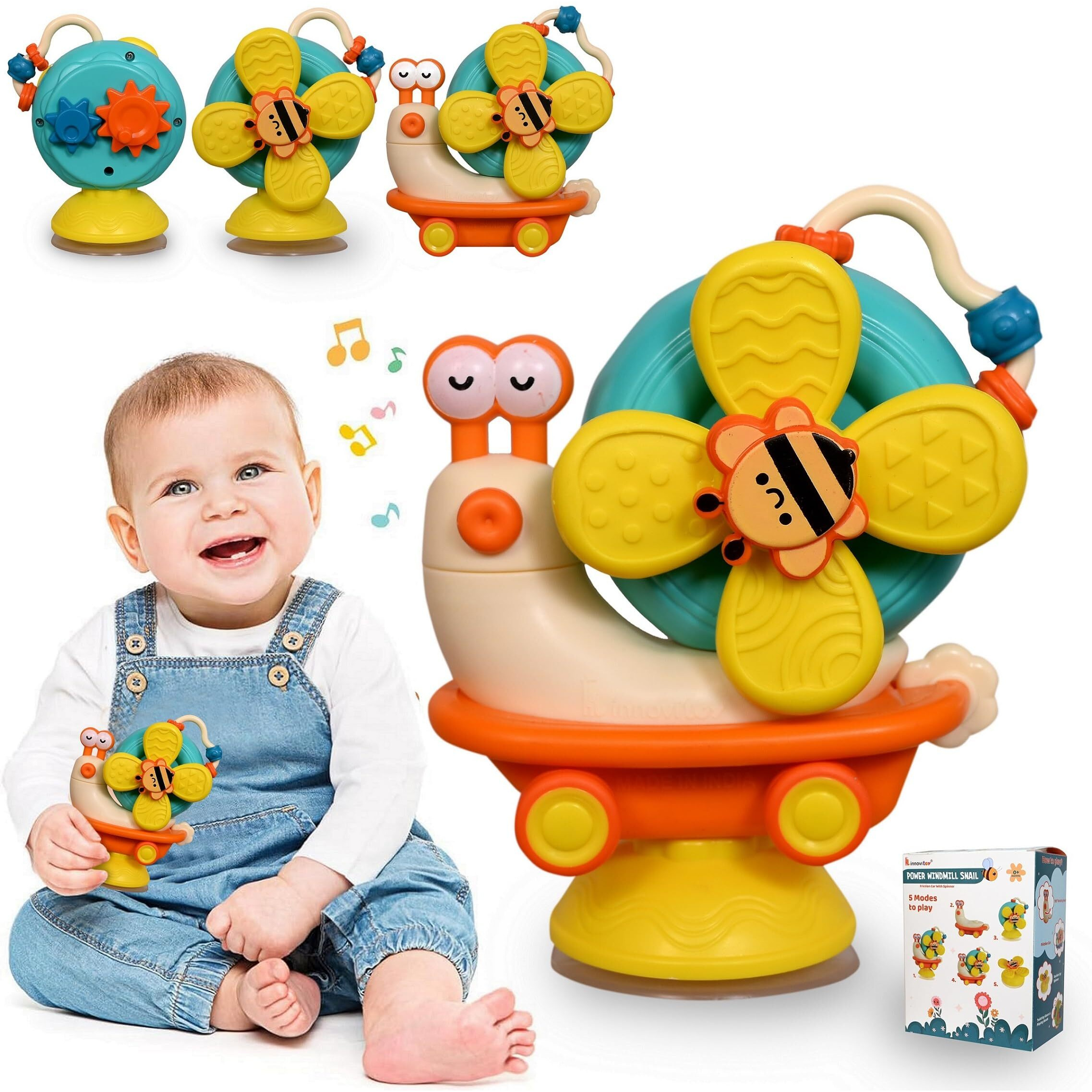 Tec Tavakkal Sensory Montessori Educational Toys Cute Animal Food Grade Silicone Baby Bath Toys Suction Cup Spinner Toys Convertible Push-And-Go Car Learning Activities Gifts For Kids