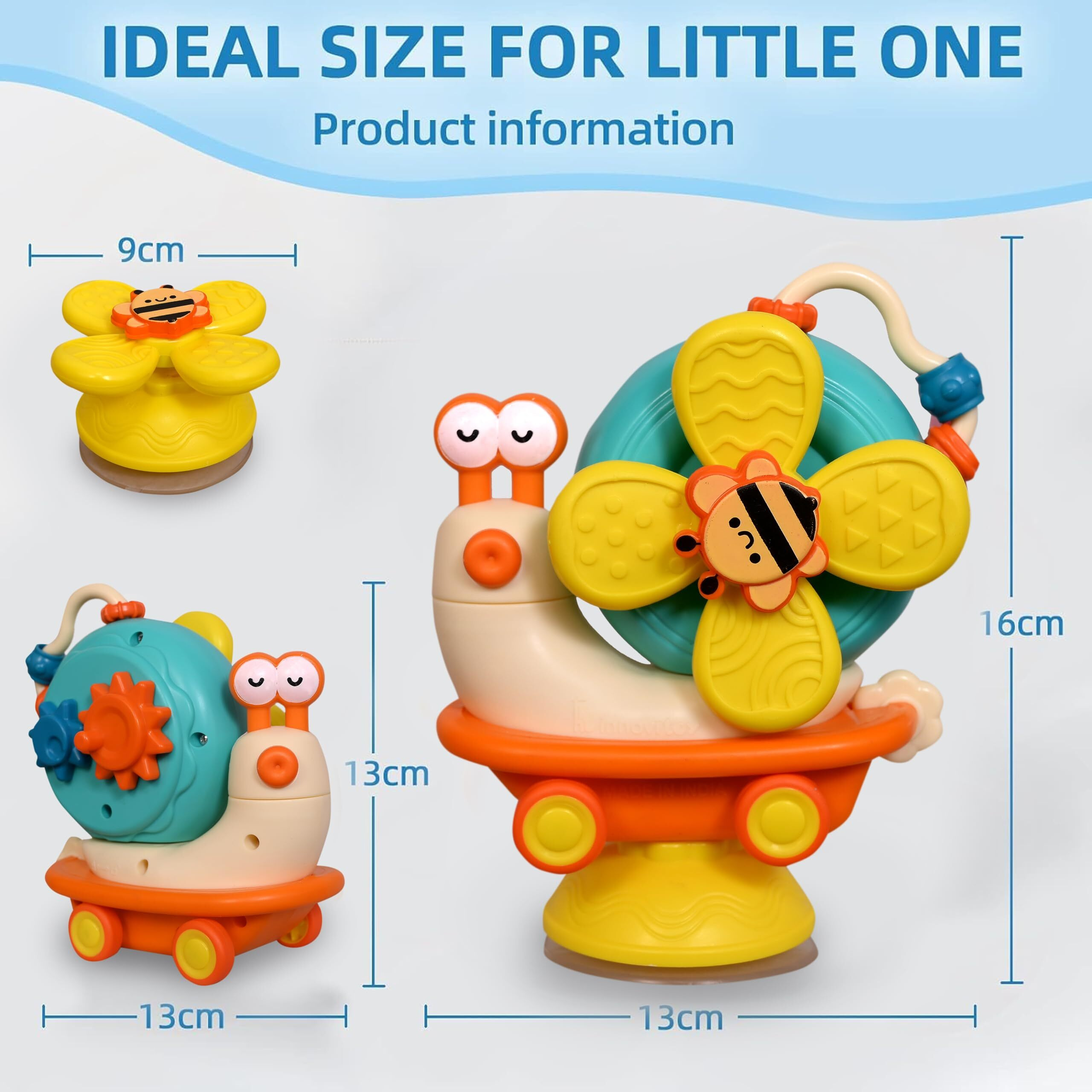 Tec Tavakkal Sensory Montessori Educational Toys Cute Animal Food Grade Silicone Baby Bath Toys Suction Cup Spinner Toys Convertible Push-And-Go Car Learning Activities Gifts For Kids