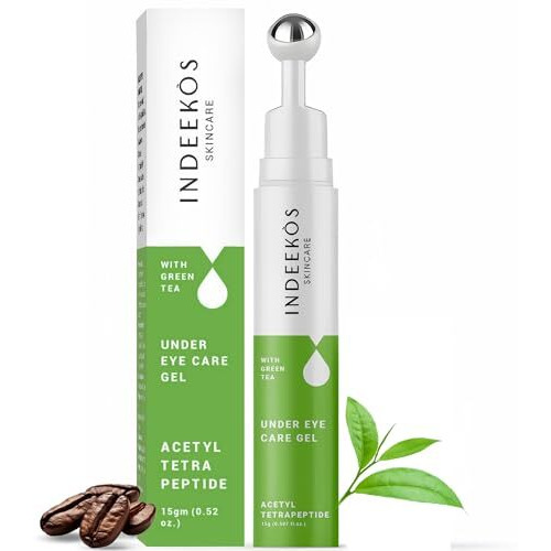 Indeekos Under Eye Gel Cream Reduces Dark Circles, Puffiness, Dryness, Wrinkles, And Fine Lines, Glow Booster, With Caffeine And Green Tea, Ideal For Men And Women, For All Skin Types-15Gms Vegan