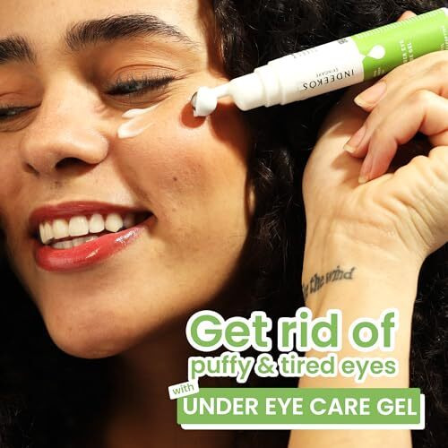 Indeekos Under Eye Gel Cream Reduces Dark Circles, Puffiness, Dryness, Wrinkles, And Fine Lines, Glow Booster, With Caffeine And Green Tea, Ideal For Men And Women, For All Skin Types-15Gms Vegan