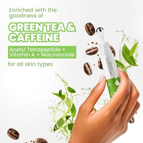 Indeekos Under Eye Gel Cream Reduces Dark Circles, Puffiness, Dryness, Wrinkles, And Fine Lines, Glow Booster, With Caffeine And Green Tea, Ideal For Men And Women, For All Skin Types-15Gms Vegan