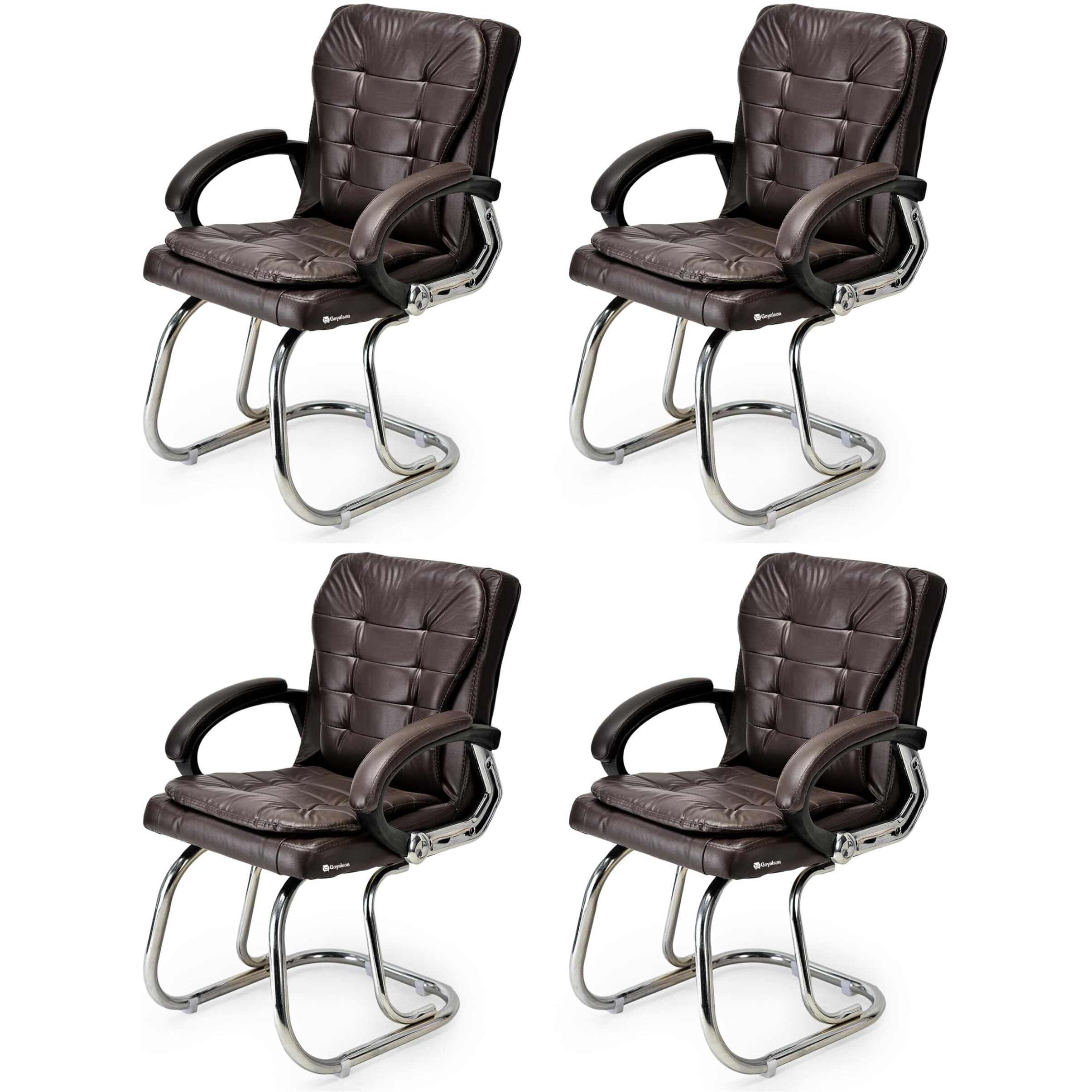 Ratison Stainless Steel Special Director Principal Manager Office Visitor Study Chair With Arm Rest With Double Pipe Frame And Cushioned Seat Back (4, Coffee, Double Pipe Frame)