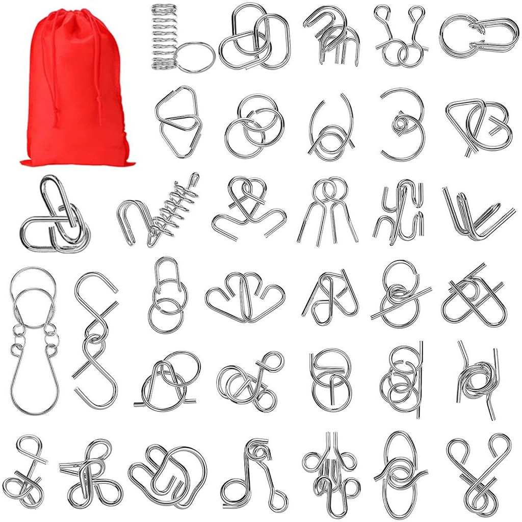 Patpat 36Pcs Brain Teasers Metal Wire Puzzle Game For Kids, Iq Tester, Brain Games Brain Improvement Device For Kids Adults, Fidget Toys Educational Toys, Disentanglement Puzzle Toys With Travel Bag