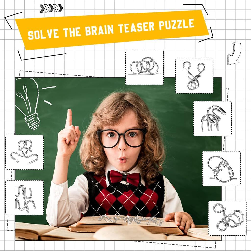 Patpat 36Pcs Brain Teasers Metal Wire Puzzle Game For Kids, Iq Tester, Brain Games Brain Improvement Device For Kids Adults, Fidget Toys Educational Toys, Disentanglement Puzzle Toys With Travel Bag