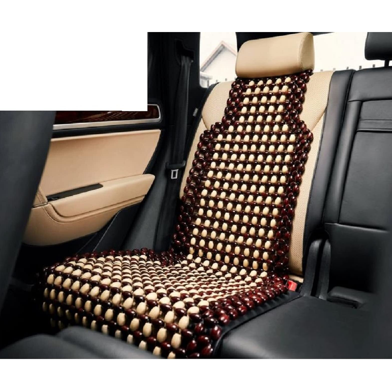 Q1 Beads Wooden Beads Acupressure Mat Car Seat Cover Cushion For All Cars & Suvs, Xl, Coffee