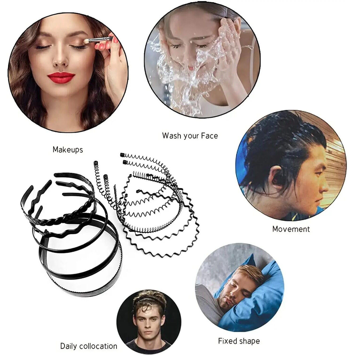 Shining Diva Fashion Black Metal Hair Band For Men Boys Women Girls Kids 6 Pcs Combo Hairband Headbands Sports Yoga Face Wash Facial Hair Accessories (15905Hb)