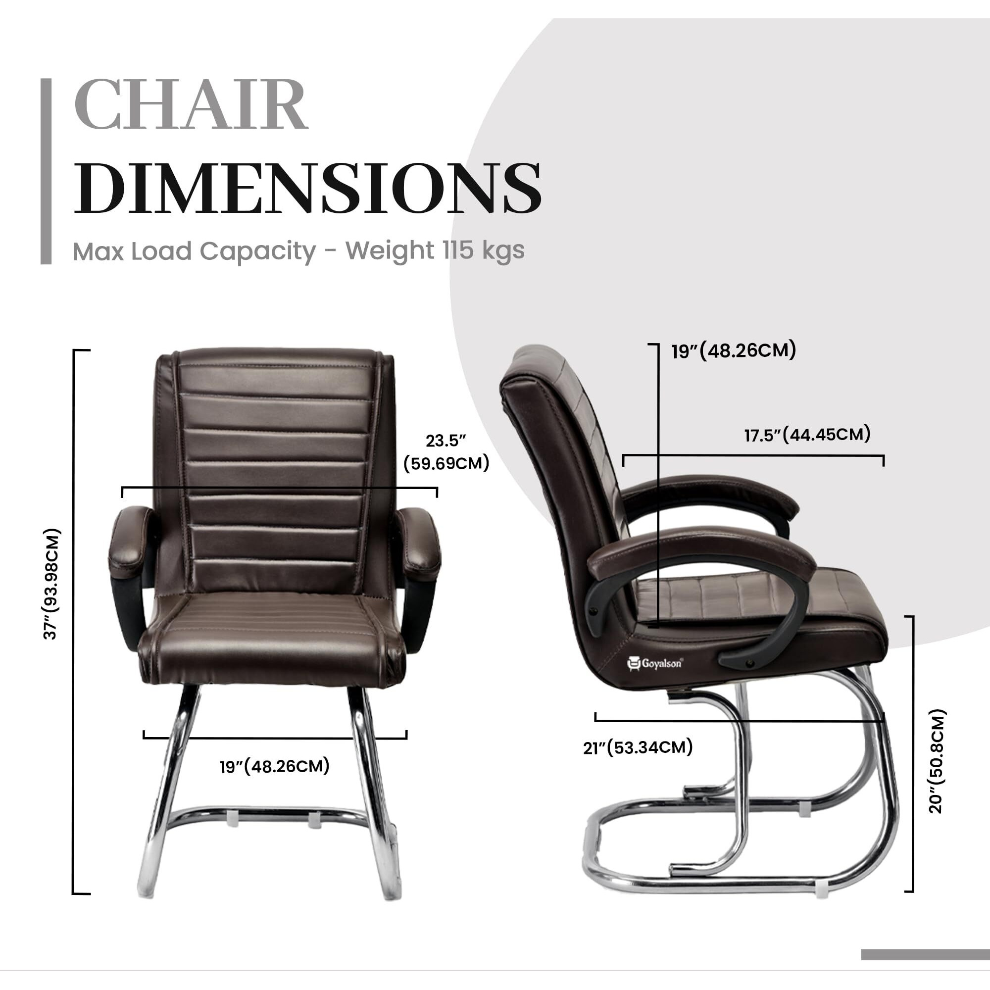 Goyalson Stainless Steel Home Exclusive Visitor Study Reception Office Guest Seating Solution Chair With Arm Rest And Heavy Frame With Cushioned Seat Back Visitor Chair (1, Coffee, Double Pipe Frame)
