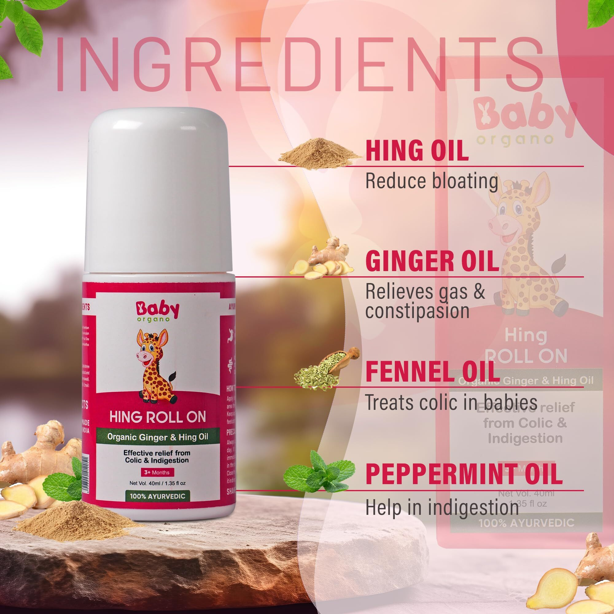 Baby Organo Combo Of Hing Roll On And Natural Cold Relief Roll On | 40Ml Each | 100% Ayurvedic | Fdca Approved | Cold & Nasal Congestion With Hing | Relieves In Tummy Discomfort Better Digestion Helps Baby To Breath Easy | Made In India