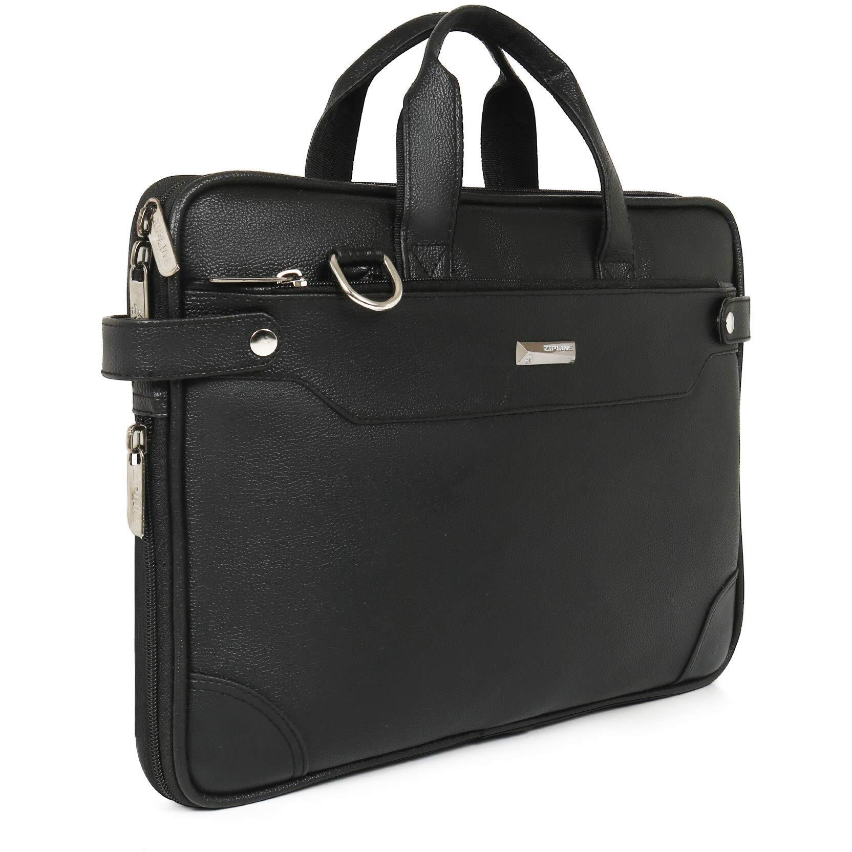 Zipline Office Faux Leather Laptop Bag For Men - Fits 14/15.6/16 Inch Laptop Messenger Bags For Mens (1-Black Bag)