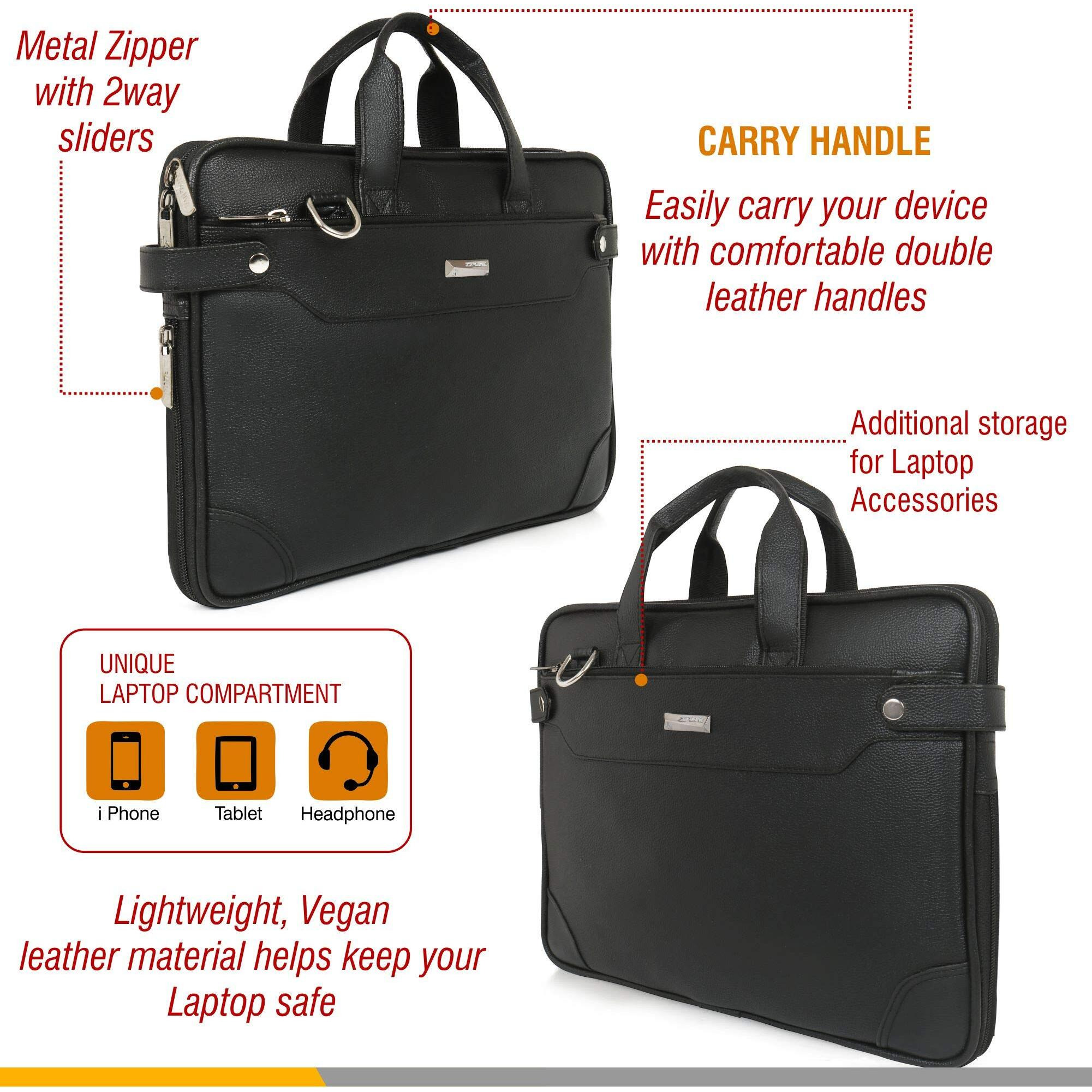Zipline Office Faux Leather Laptop Bag For Men - Fits 14/15.6/16 Inch Laptop Messenger Bags For Mens (1-Black Bag)