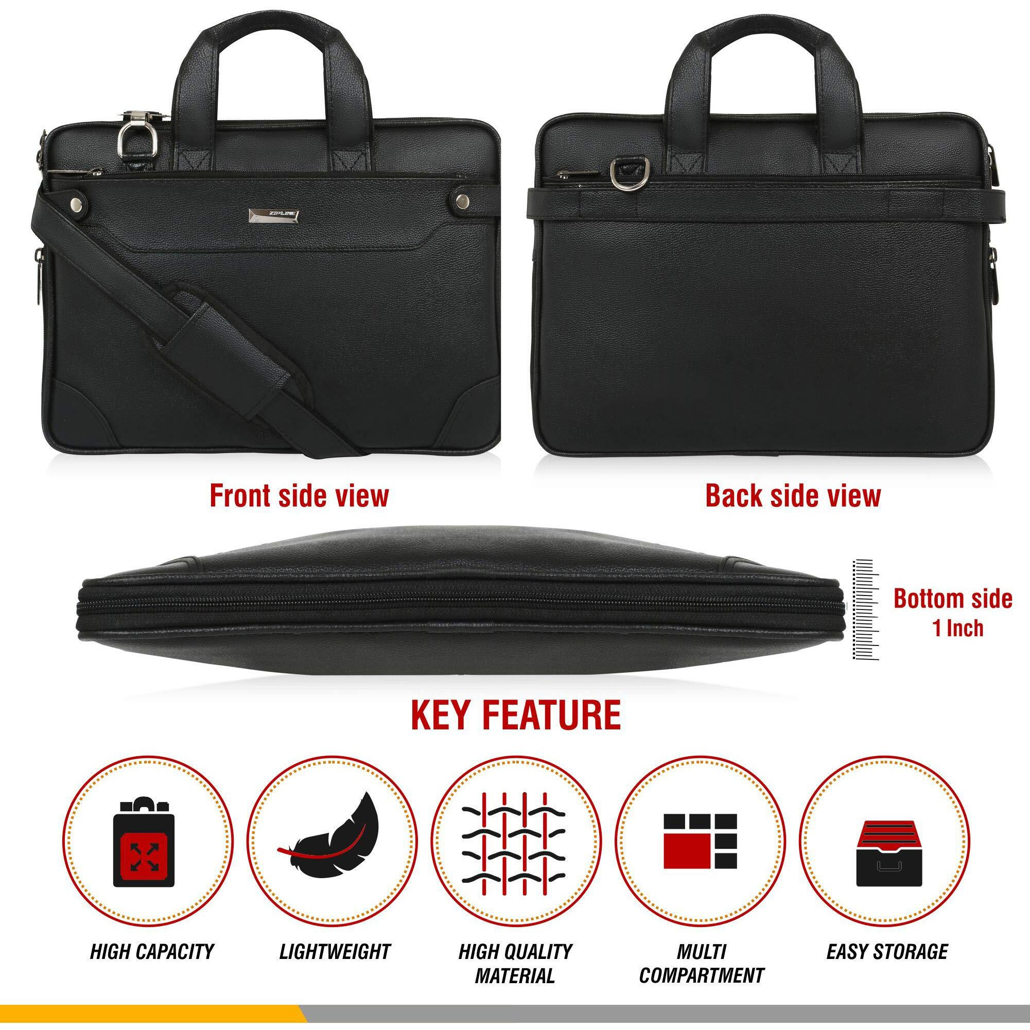 Zipline Office Faux Leather Laptop Bag For Men - Fits 14/15.6/16 Inch Laptop Messenger Bags For Mens (1-Black Bag)