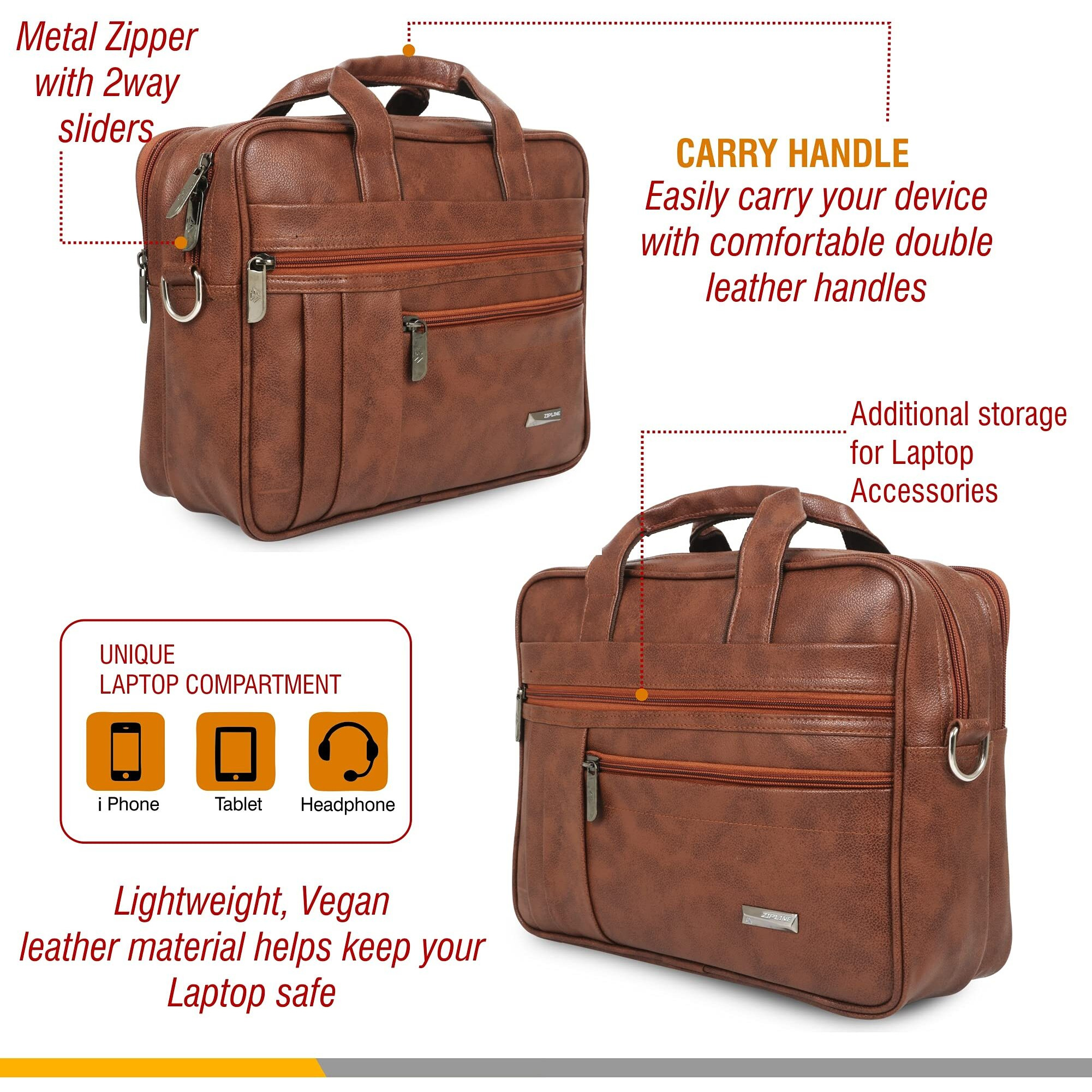 Zipline Office Faux Leather Small Laptop Bag For Men - Fits 13 Inch Laptop/Tablet Messenger Bags For Mens (1-Tan Bag)