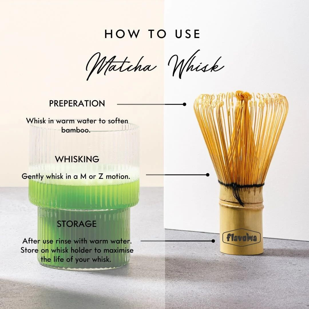 Flavoma Japanese Handmade Bamboo Matcha Whisk Sets Of 2 (Delicate Match Brush Japanese Style) + Traditional Scoop (Chashaku), The Perfect Set To Prepare A Traditional Cup Of Matcha.