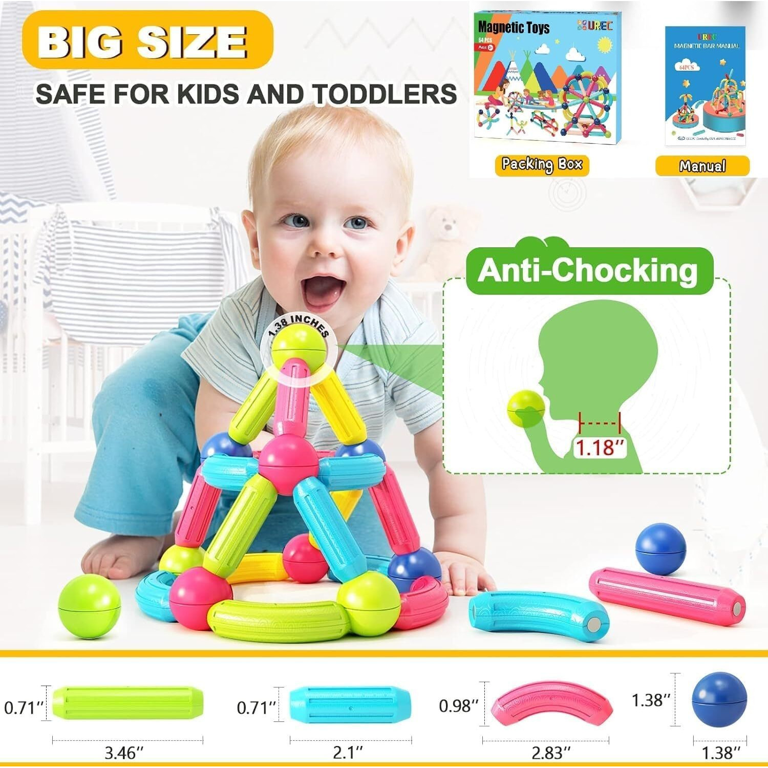 Umadiya Magnetic Building Sticks Blocks Kids Toy, Learning Sticks And Balls, Activities Toy For Toddlers, Educational Magnet Building Blocks, Kids Toys For 3+ Year Old Gifts (36 Pcs)
