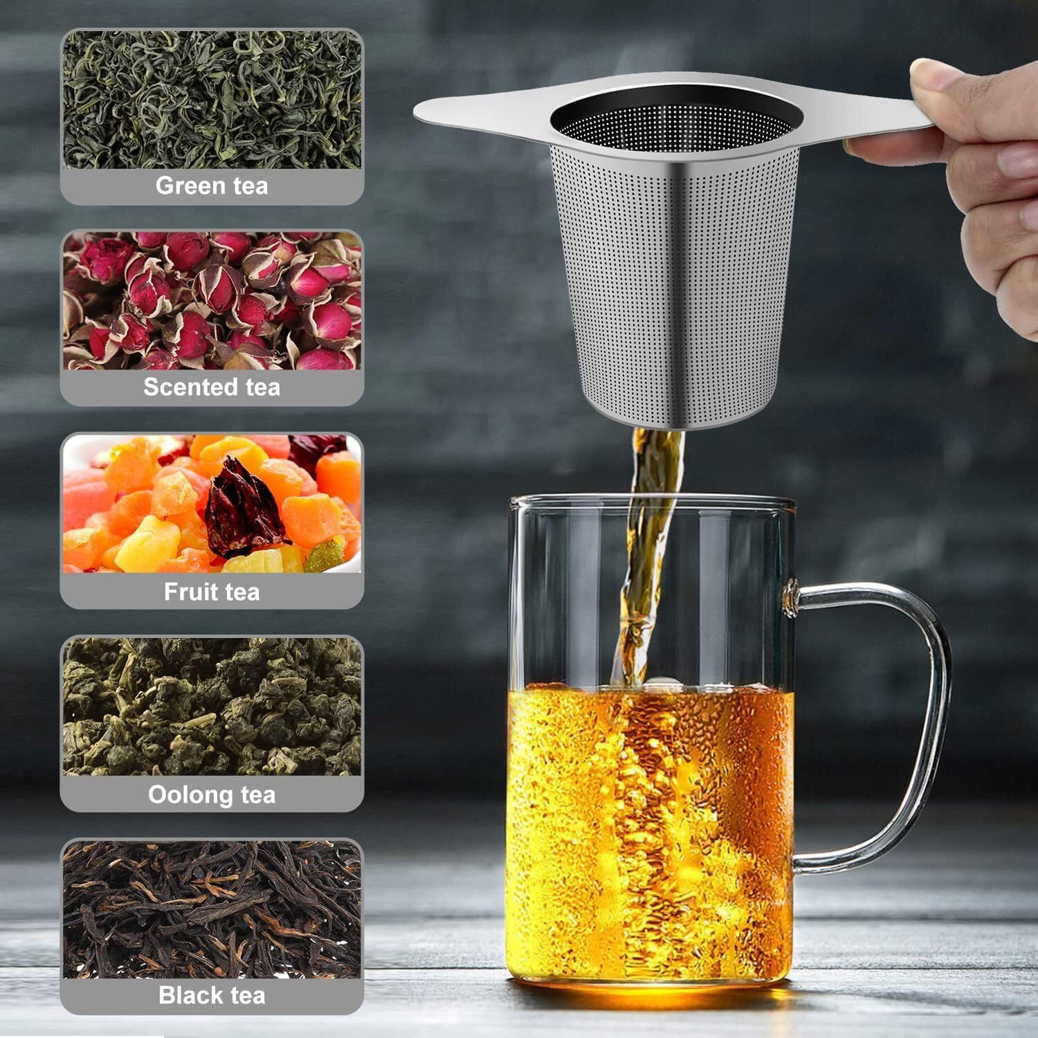 Inralimot Tea Filters Strainers Infuser Steeper 304 Stainless Steel & Extra Fine Mesh With Lid For Loose-Leaf Tea,Large Capacity And Perfect Size With Double Handles For Hanging On Teapots