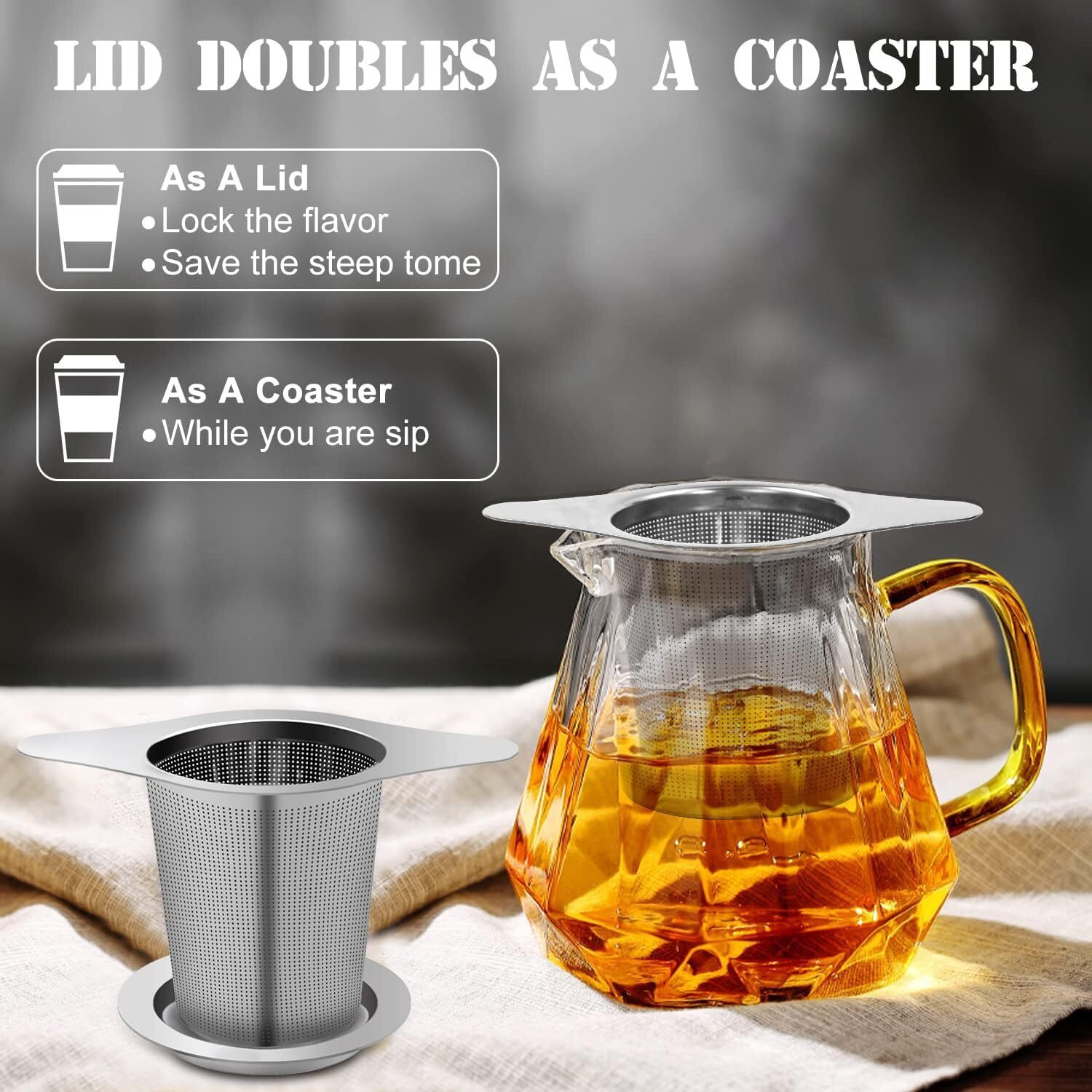 Inralimot Tea Filters Strainers Infuser Steeper 304 Stainless Steel & Extra Fine Mesh With Lid For Loose-Leaf Tea,Large Capacity And Perfect Size With Double Handles For Hanging On Teapots