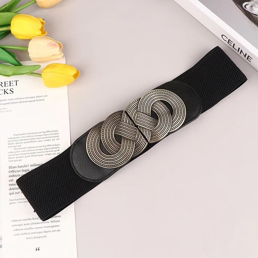 Shining Diva Fashion Faux Leather 2Pcs Waist Belt For Women And Girls Traditional Chain Belt For Dresses Jeans Saree (Cmb309, Black)