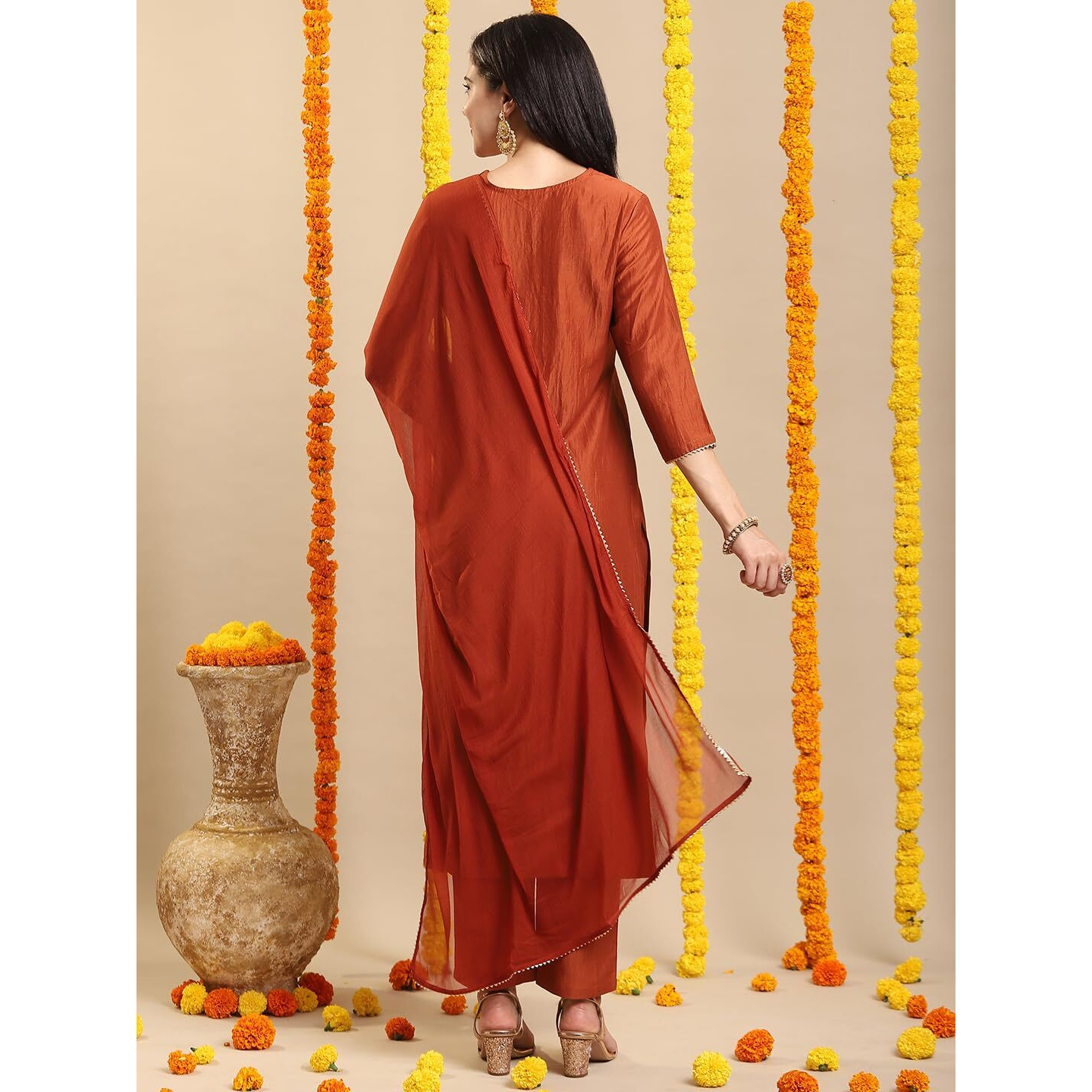 Gosriki Women's Rayon Blend Straight Embroidered Kurta With Pant & Dupatta (Galpatiyo Mustard-Gs_5Xl_Mustard_Xxxxx-Large)