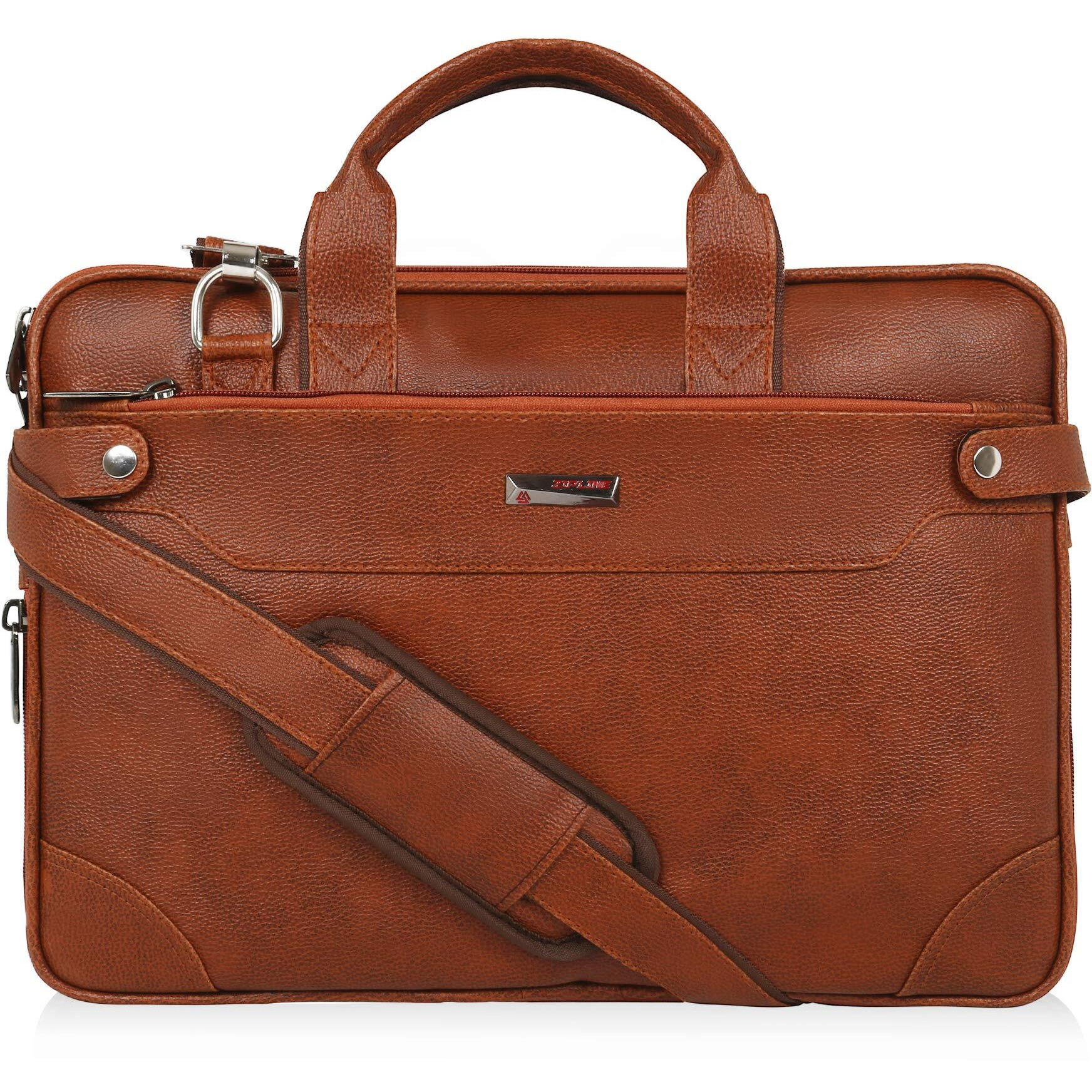 Zipline Faux Leather Laptop Bag For Men - Fits 14/15/15.6 Inch Laptop/Tablet Messenger Office Bags For Men (1-Tan Bag)