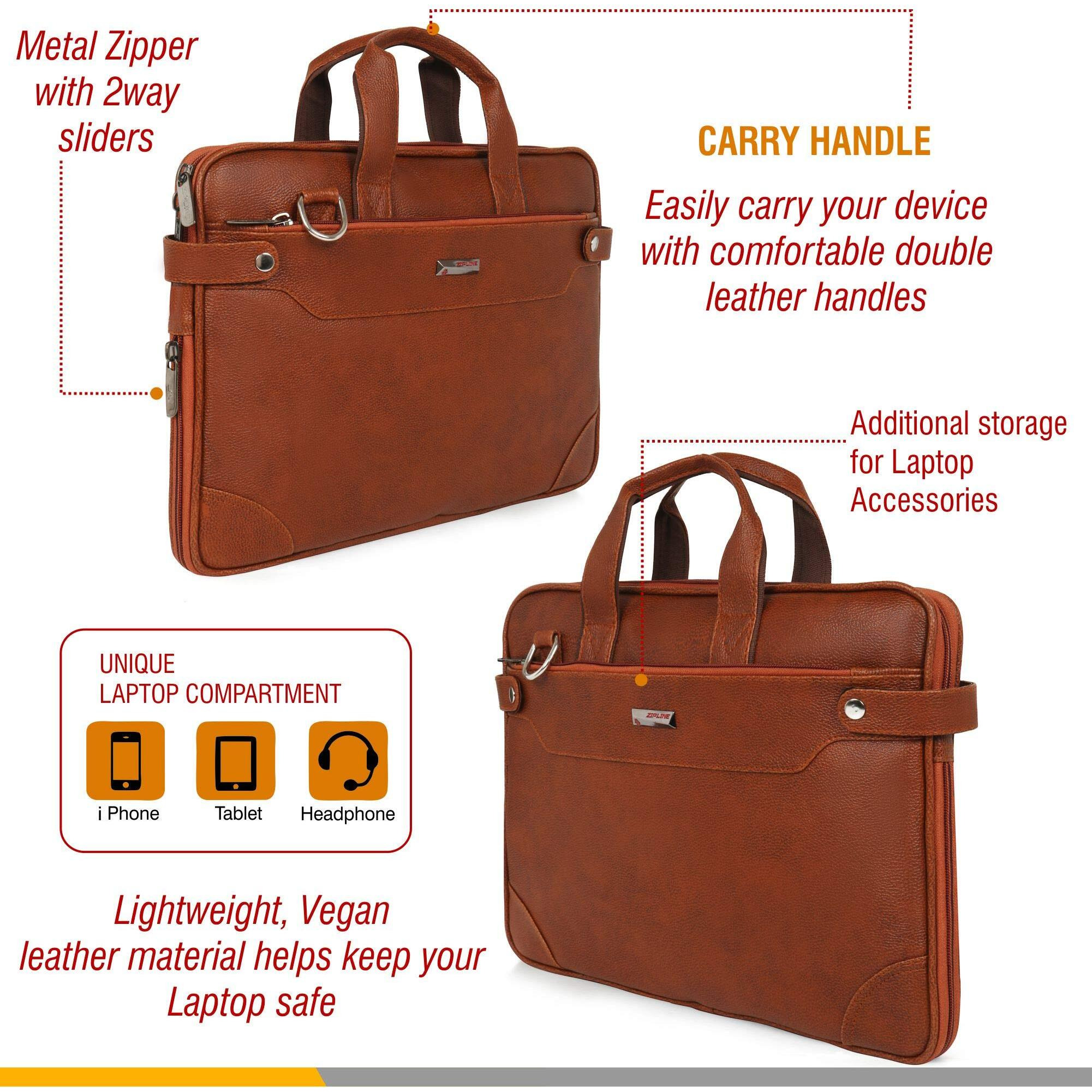 Zipline Faux Leather Laptop Bag For Men - Fits 14/15/15.6 Inch Laptop/Tablet Messenger Office Bags For Men (1-Tan Bag)