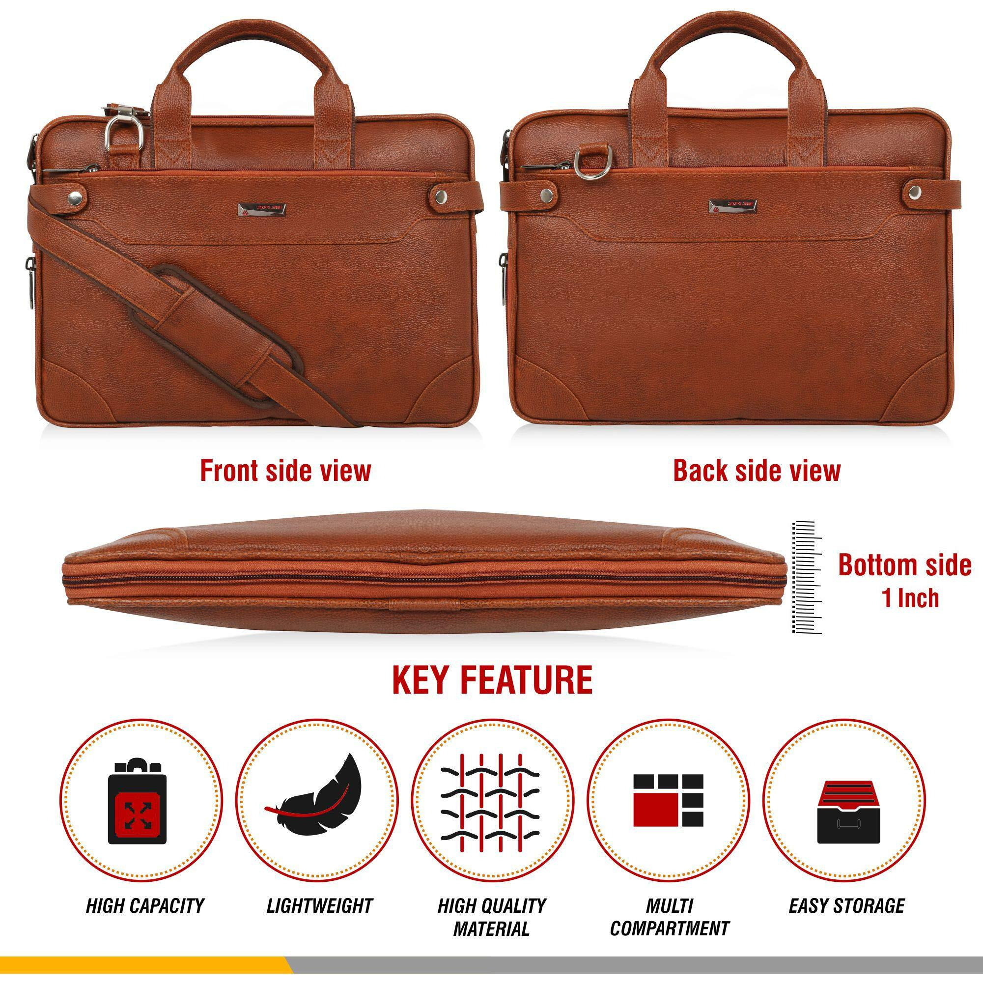 Zipline Faux Leather Laptop Bag For Men - Fits 14/15/15.6 Inch Laptop/Tablet Messenger Office Bags For Men (1-Tan Bag)
