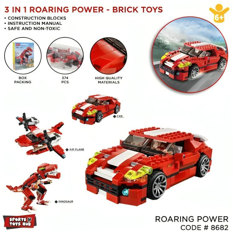 Umadiya Roaring Power Architect 3 In 1 Building Blocks Brick Set Dinosaur Aircraft Car Toy For Kids, Best Creativity Skills & Engineering Stem Educational Die Toys For Childrens, Set Of 1