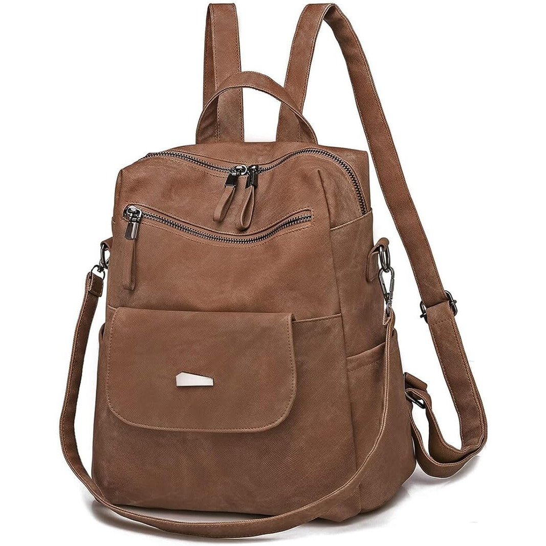 Palay Pu Leather Backpack For Women Stylish College Bag For Girls Soft Backpack For Girls Travel Backpacks Vintage Shoulder Bags Casual Handbags Sling Shoulder Bags Gifts For Women And Girls - Brown