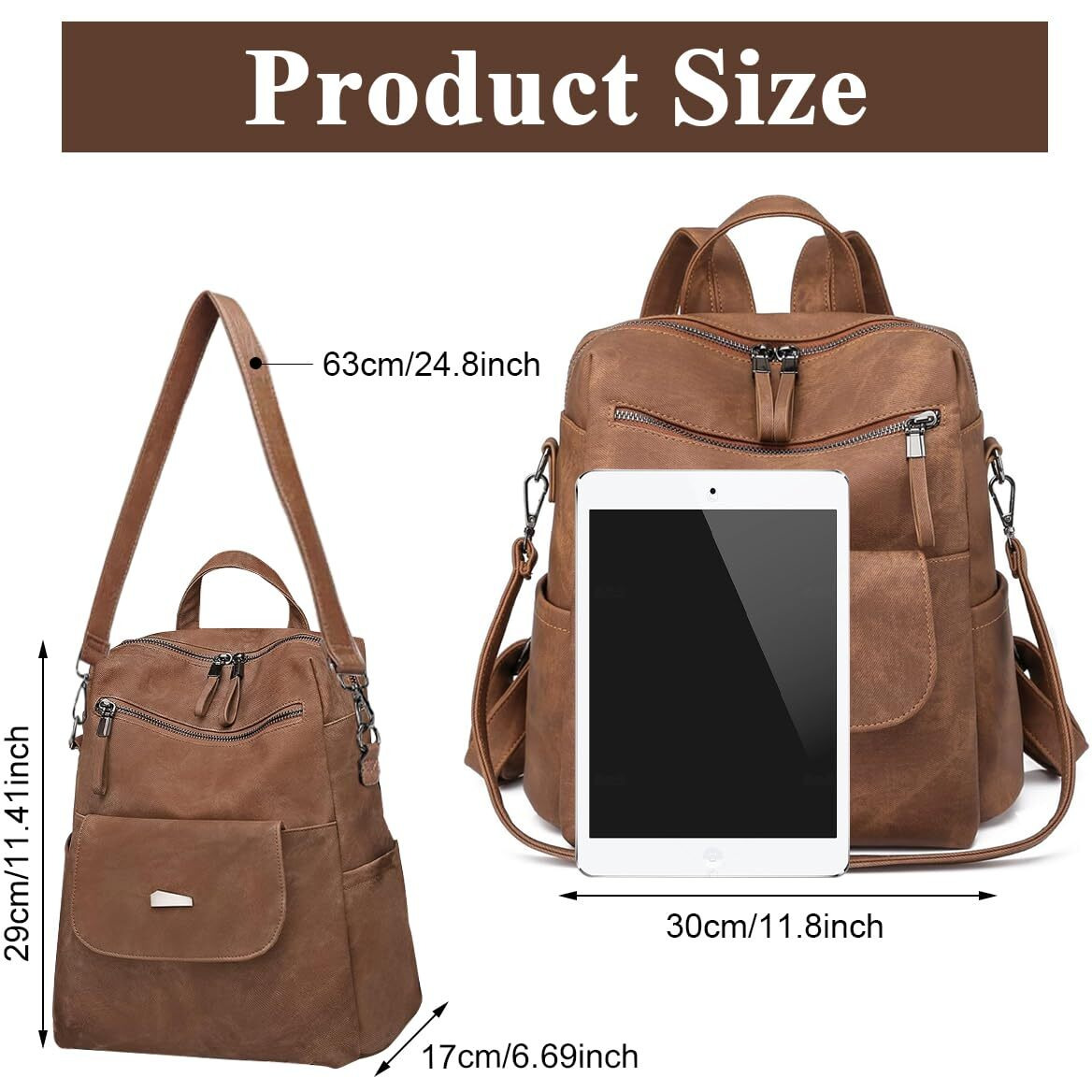 Palay Pu Leather Backpack For Women Stylish College Bag For Girls Soft Backpack For Girls Travel Backpacks Vintage Shoulder Bags Casual Handbags Sling Shoulder Bags Gifts For Women And Girls - Brown