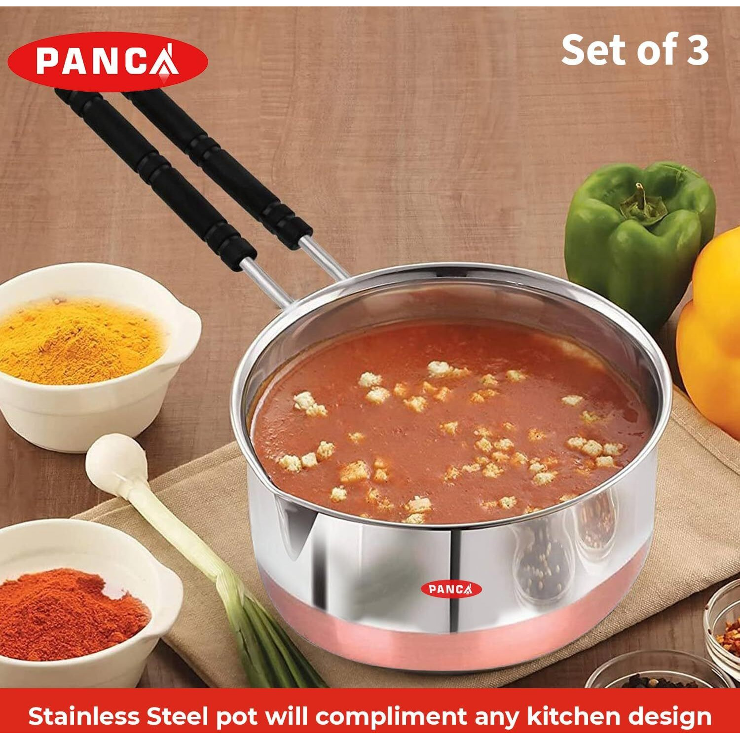 Panca Sauce Pan Set For Tea, Milk Pan, Copper Sauce Pan Combo Set Gas And Induction Compatible - 1, 1.5 And 2.5 Litre Capacity, Sauce Pot Cookware With Handle- Set Of 3