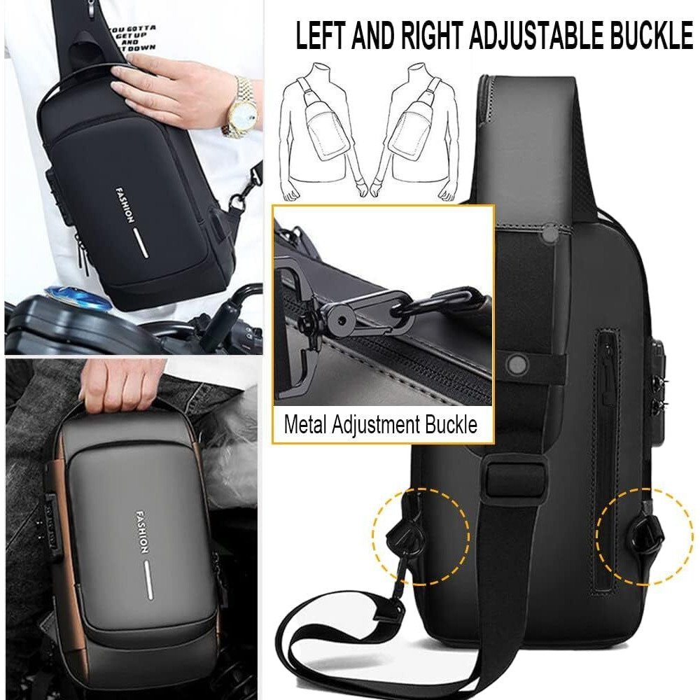 Saleon Waterproof Chest Bag Usb Men Crossbody Sling Bag Men Crossbody Bag For Men Anti Theft Usb Shoulder Bag Man Cross Body Travel Sling Chest Sports Style Shoulder Bag