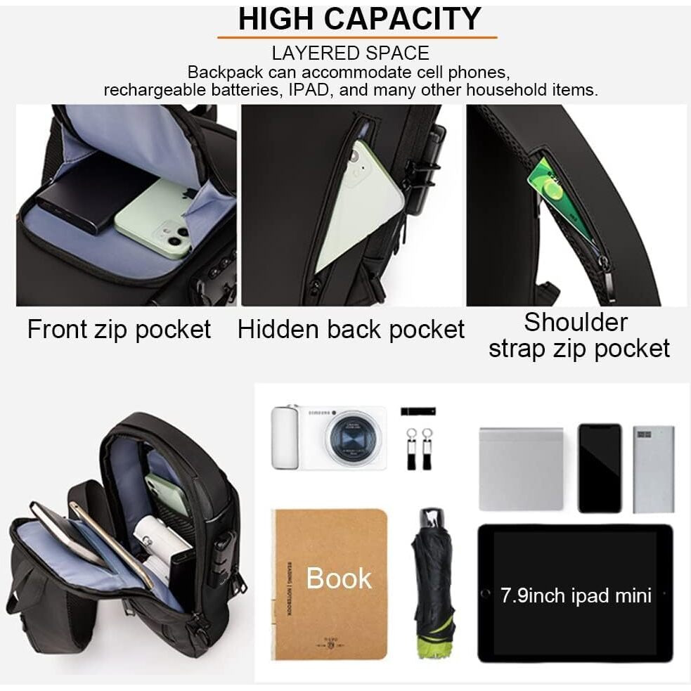 Saleon Waterproof Chest Bag Usb Men Crossbody Sling Bag Men Crossbody Bag For Men Anti Theft Usb Shoulder Bag Man Cross Body Travel Sling Chest Sports Style Shoulder Bag