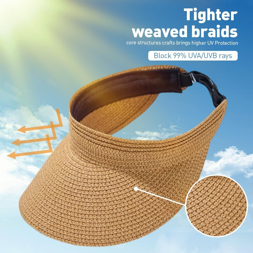 Palay Straw Hat Sun Hats For Women Wide Brim Beach Hat For Women Upgrade Uv Protection Cap Travel Hat For Women Summer Packable Sun Visor Hat - Khaki, Upf 50+