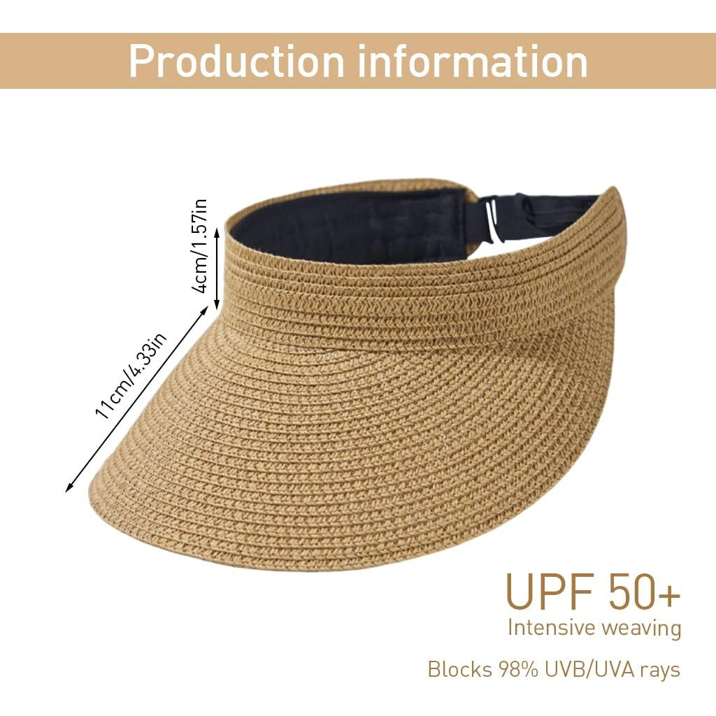 Palay Straw Hat Sun Hats For Women Wide Brim Beach Hat For Women Upgrade Uv Protection Cap Travel Hat For Women Summer Packable Sun Visor Hat - Khaki, Upf 50+